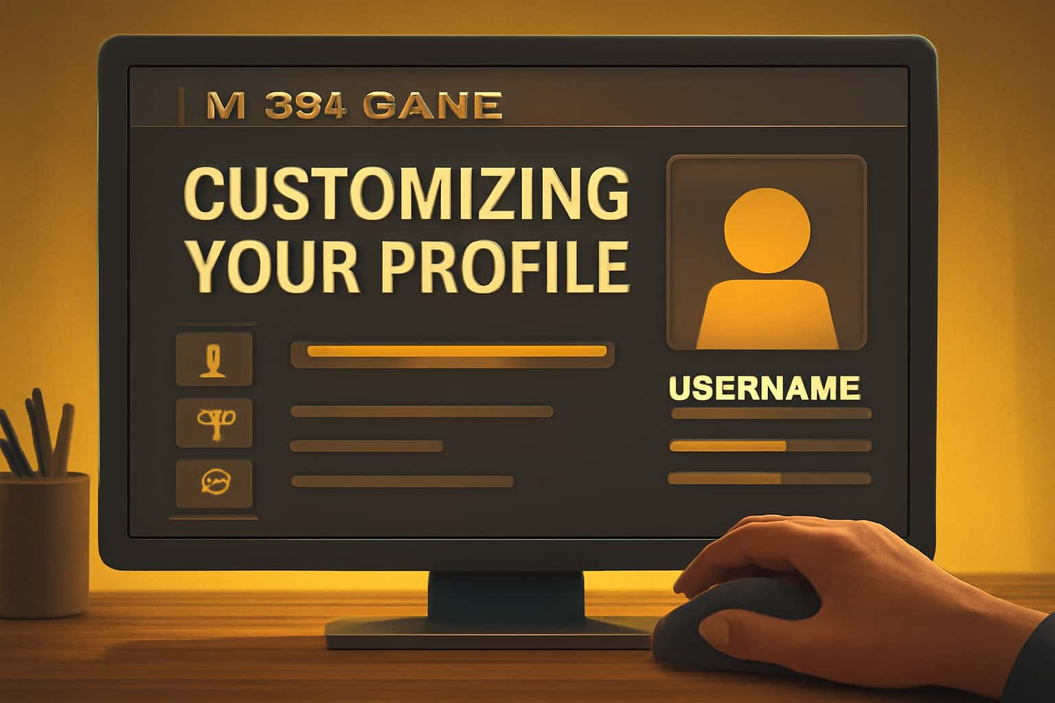 An illustrative scene showing a user customizing their IN 999 Game profile with a focus on different customization options.