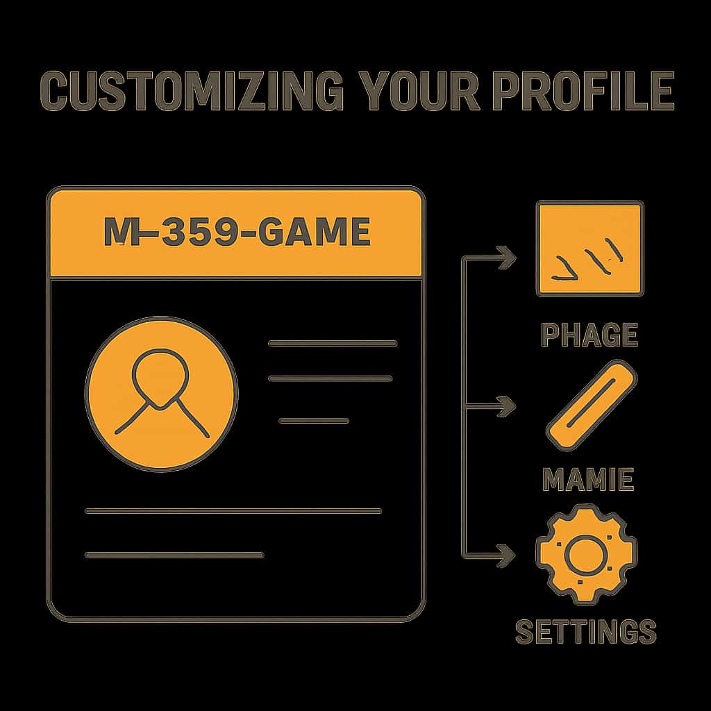 An educational diagram illustrating the steps for customizing a profile in IN 999 Game.