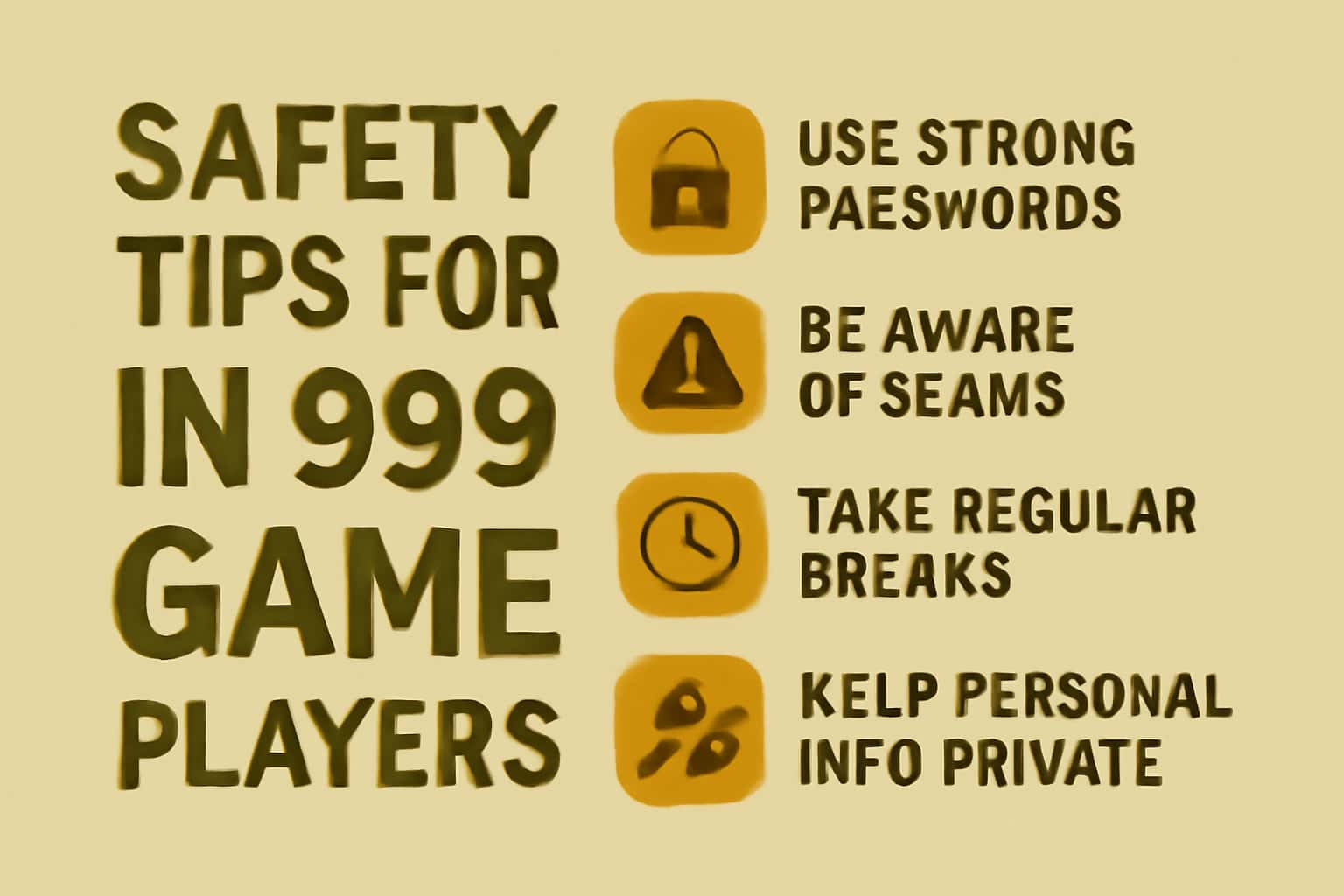 An informative visual representation of safety tips for IN 999 Game players.